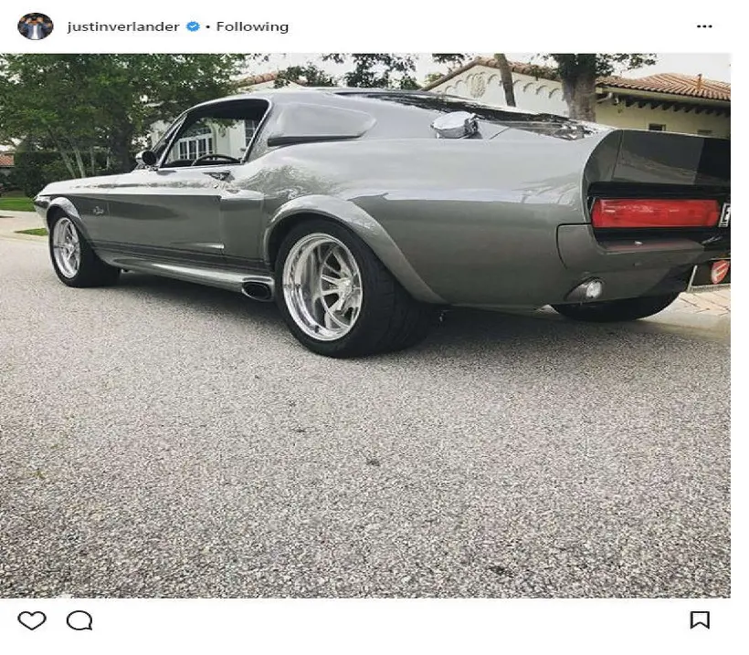 Justin Verlander show off his Ford Mustang fastback Eleanor in 2018
