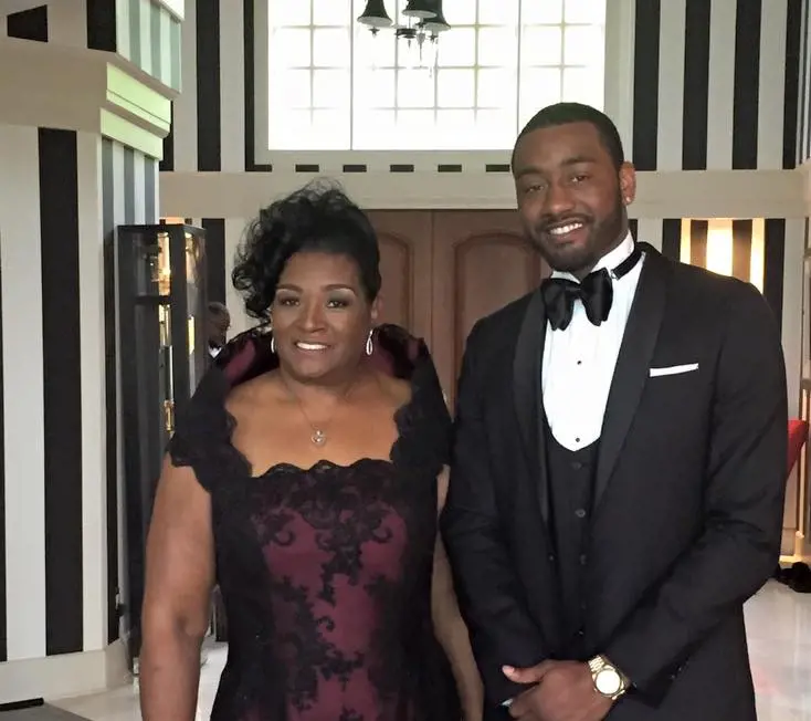 The NBA player John Wall and his mother Frances Pulley on their way to WHCD on May 1, 2016.