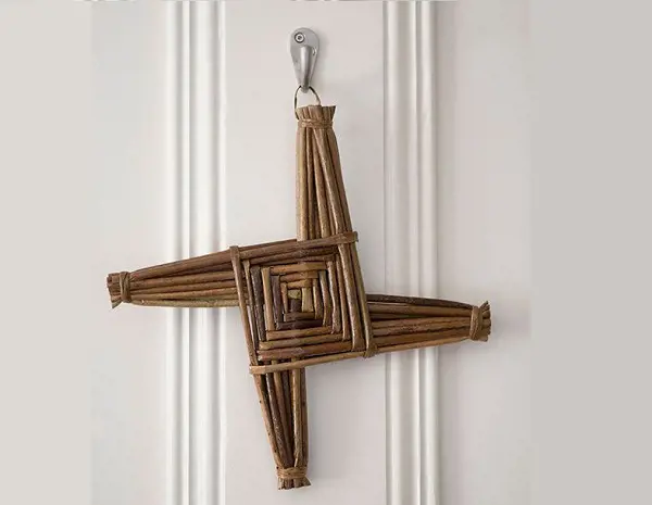 St Brigid's Cross hung on a door to celebrate Imbolc festival.