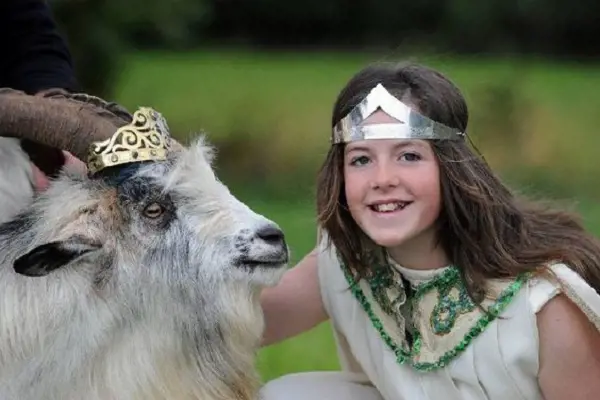 A wild goat and a local girl crowned King and Queen during the Puck Fair while celebrating Lughnasadh.