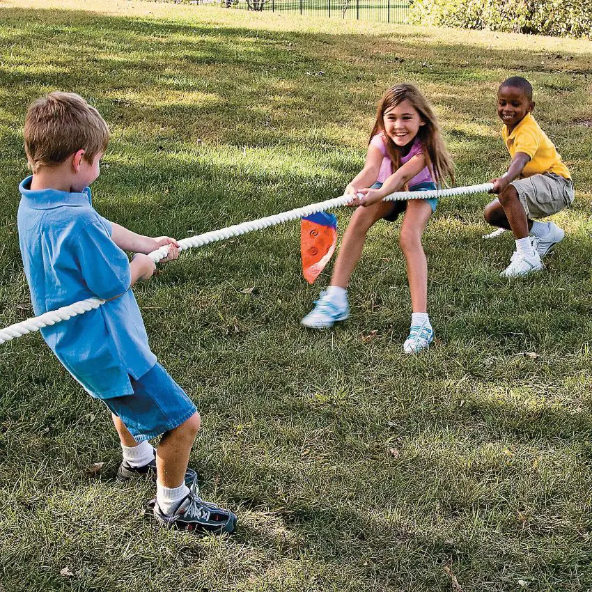 Kids participate in a friendly tug of war session
