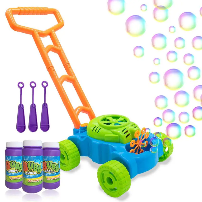 Bubble lawn mower designed to produce maximum of bubbles at the same time