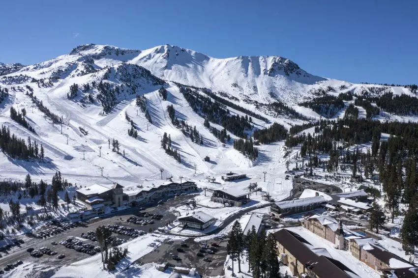 Aerial view of ski trails in Mammoth Mountain