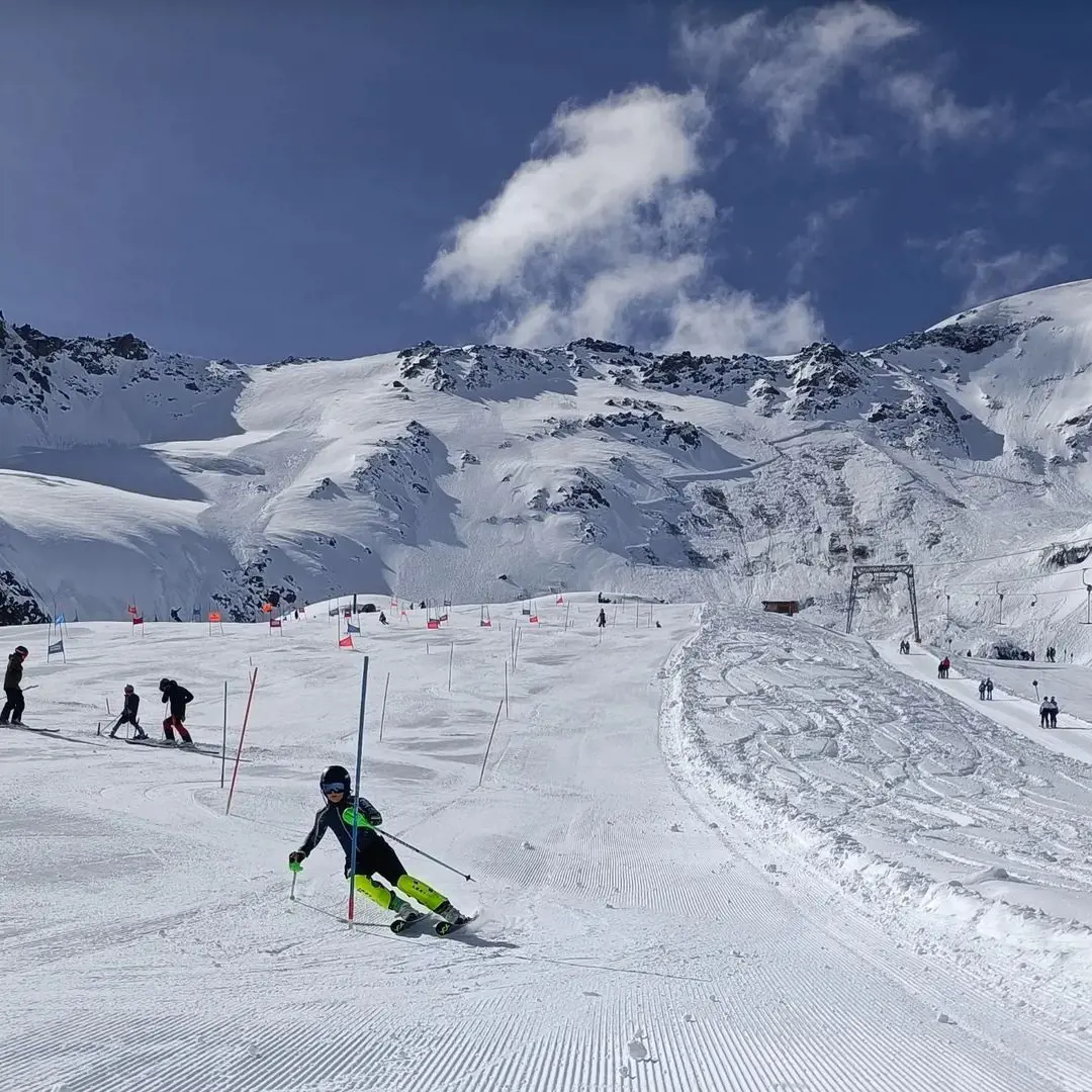 Skiers in action at the Kaunertal Glacier in Austria