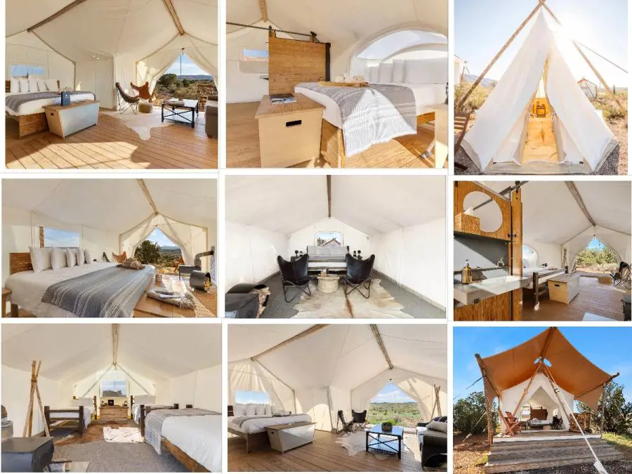 Different types of tents available in the Under Canvas Grand Canyon