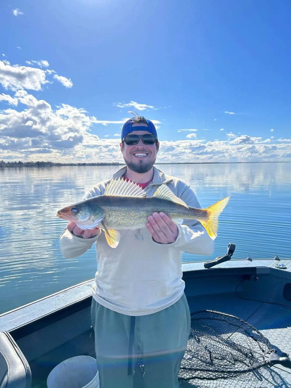 A man catches a Walleye at Columbia River 