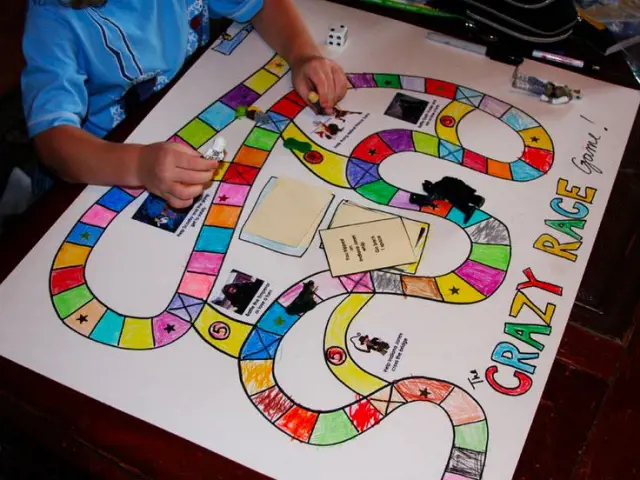 A kid plays a hand made board game which is named as the crazy race game