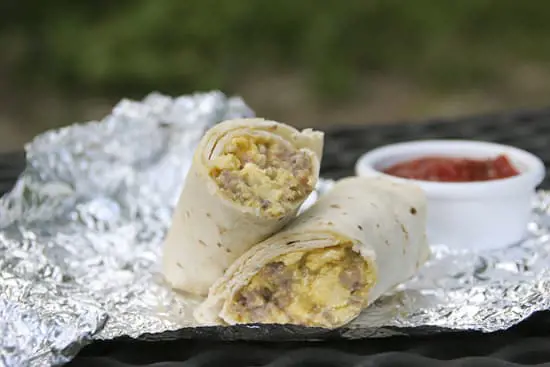 Nicely prepared breakfast burrito for camping
