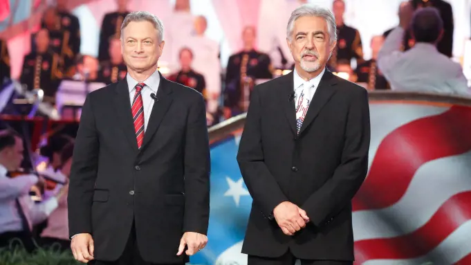 Actors Gary Sinise [left] and Joe Mantegna [right], co-hosts on Memorial Day Concert 2023