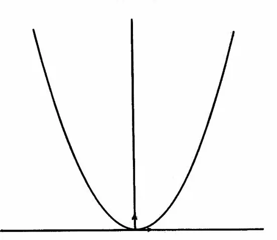 A figure showing a line forming a parabolic curve in Y-Axis as it tangents the X-Axis.