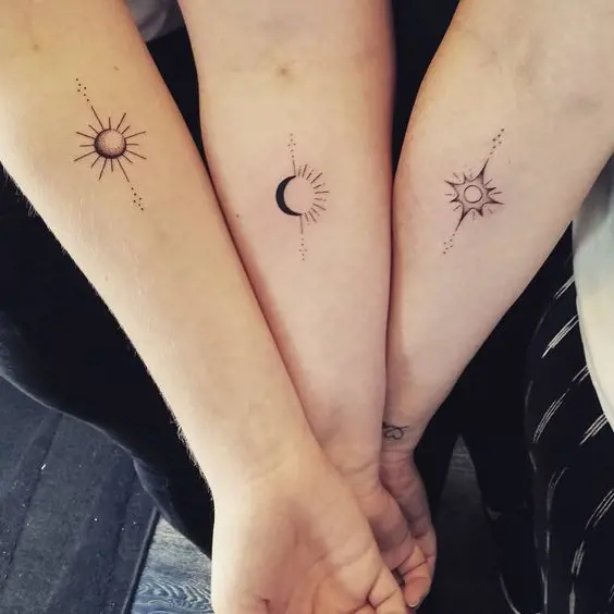 The sun, the moon, and the star tattoo for three siblings. (Photo By: @kryst_de)