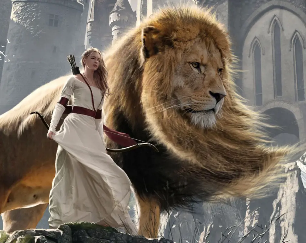 Aslan and Susan Pevensie seen on one of the scene from the second film of the series.
