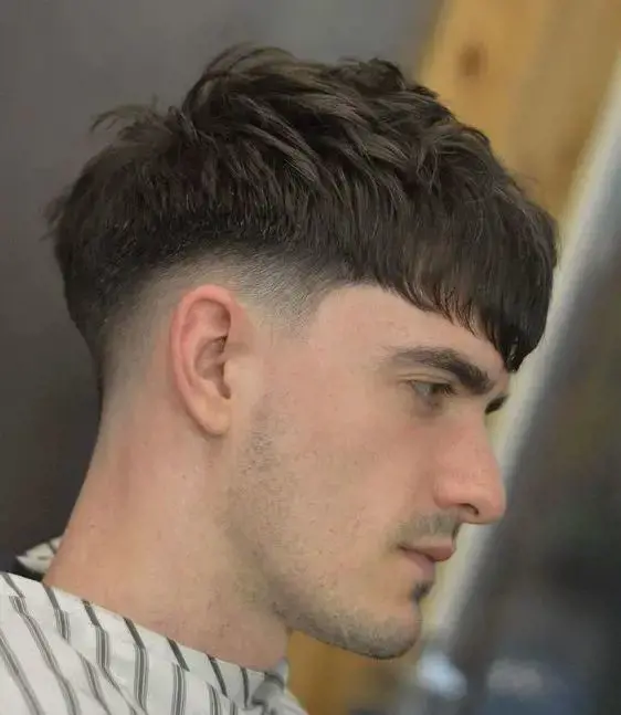 Textured Fringe haircut with Mid Fade
