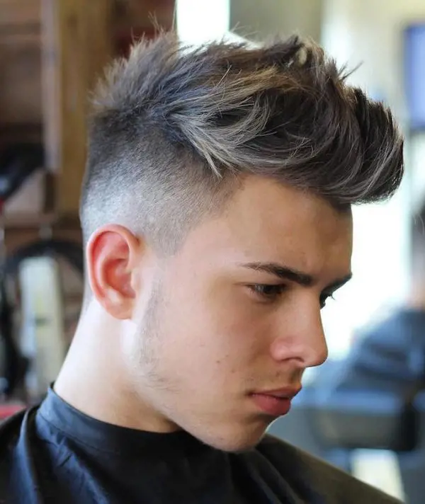 High Fade hairstyle combined with textured Quiff haircut