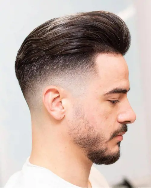 A side view of classic Pompadour haircut