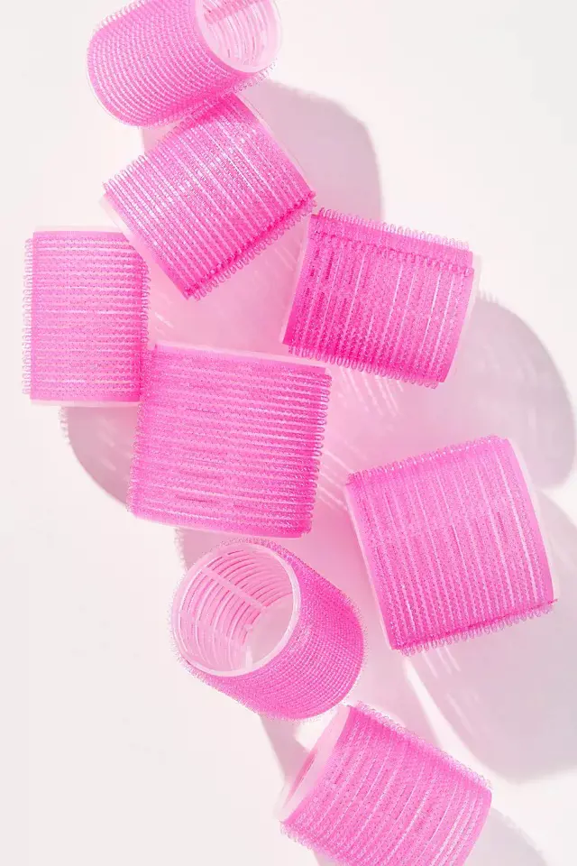 Pink Velcro hair curlers