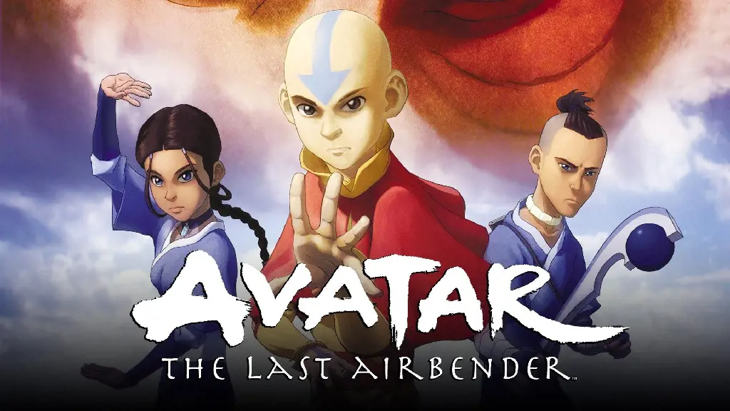 From left to right: The main charaters Avatar Katara, Aang, and Sokka for the poster of Avatar the Last Airbender