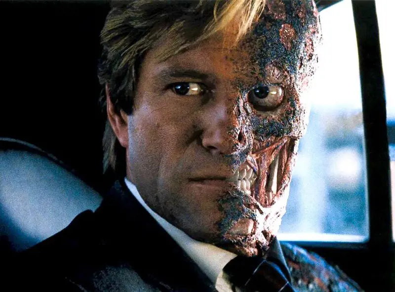 Aaron Eckhart seen portraying the character of Two Face in 2008 film The Dark Knight