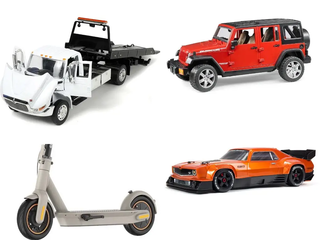 A Collage of different types of electronic rides for the kids