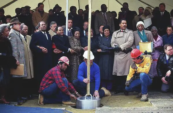 Workers burying the MLK Jr Time Capsule in 1988