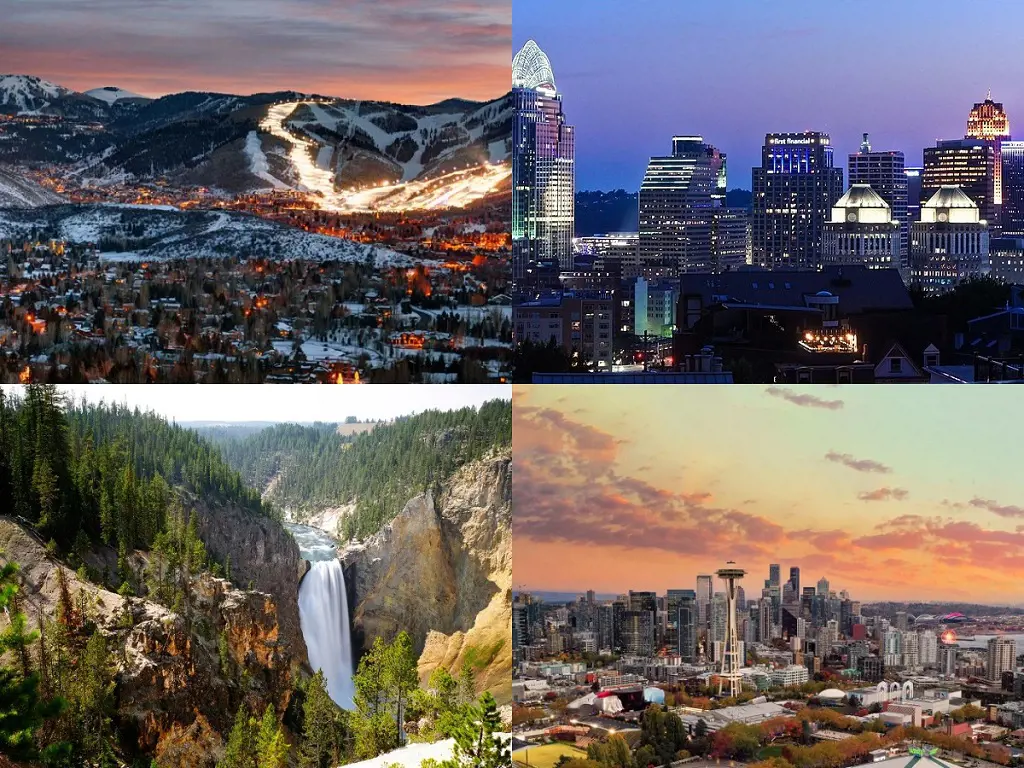 Photo collage of cities to visit in the USA 