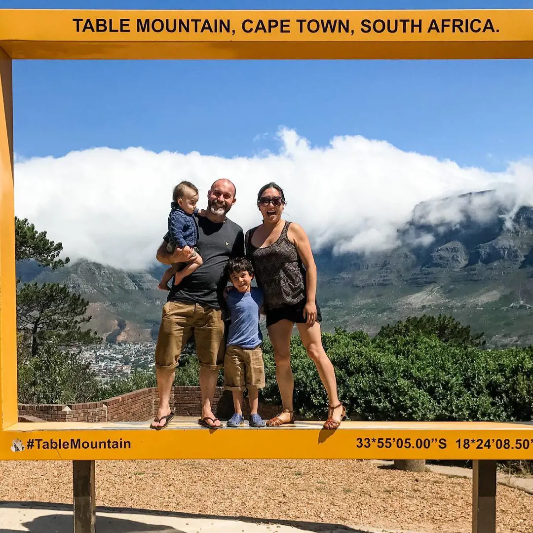 My Travel Monkey family having fun during their trip to Cape Town, South Africa, at Table Mountain on March 3, 2021. 