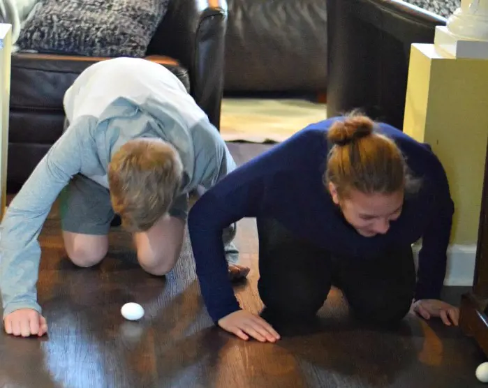 Indoor egg rolling game is an engaging activity for adults