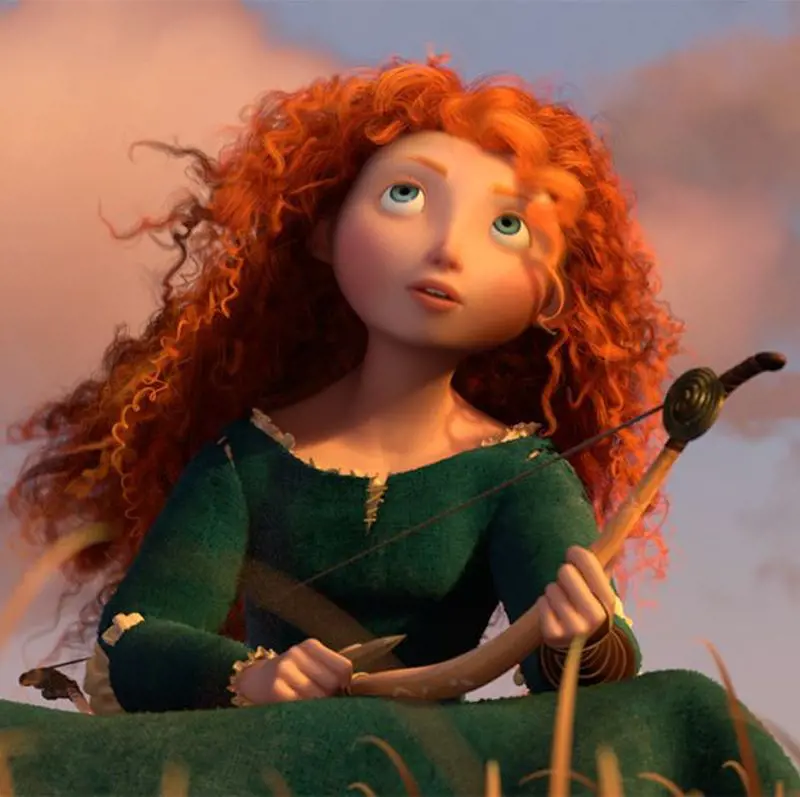 Merida flaunts her red hair as she uses her bow and arrow