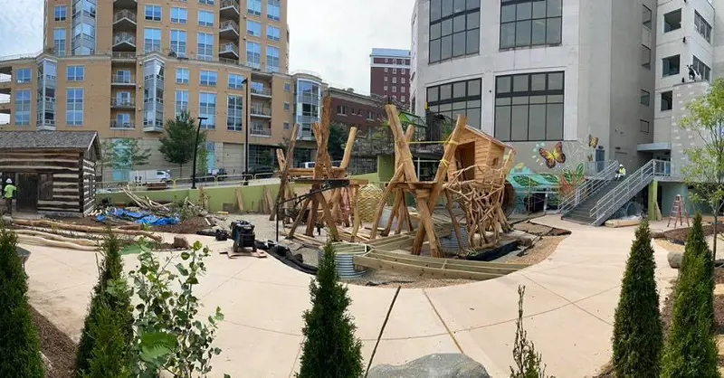 An under construction outdoor play area at Madison Children’s Museum