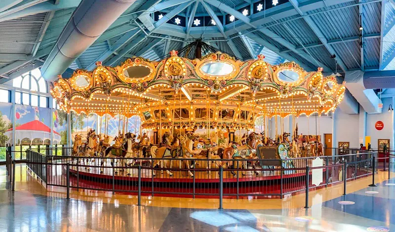A 100 year old Woodside Park Dentzel Carousel located at the Please Touch Museum after being renovated and returned to its former glory