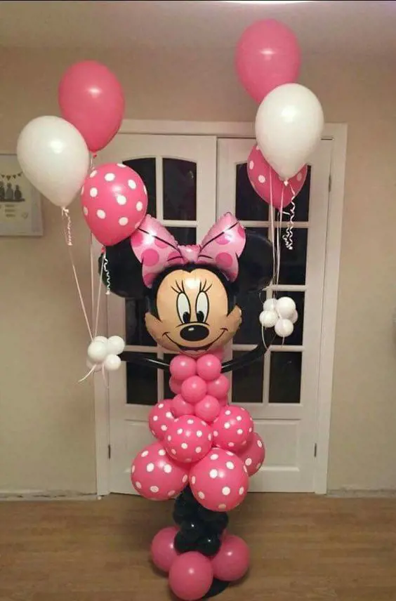 A Birthday party Minnie Mouse Balloon Column ready to entertain kids and party goers. 