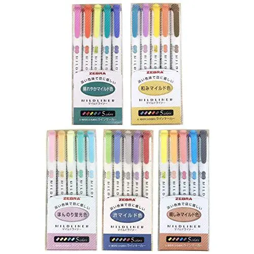 5 packs of Zebra Pastel Highlighters available in different shades.
